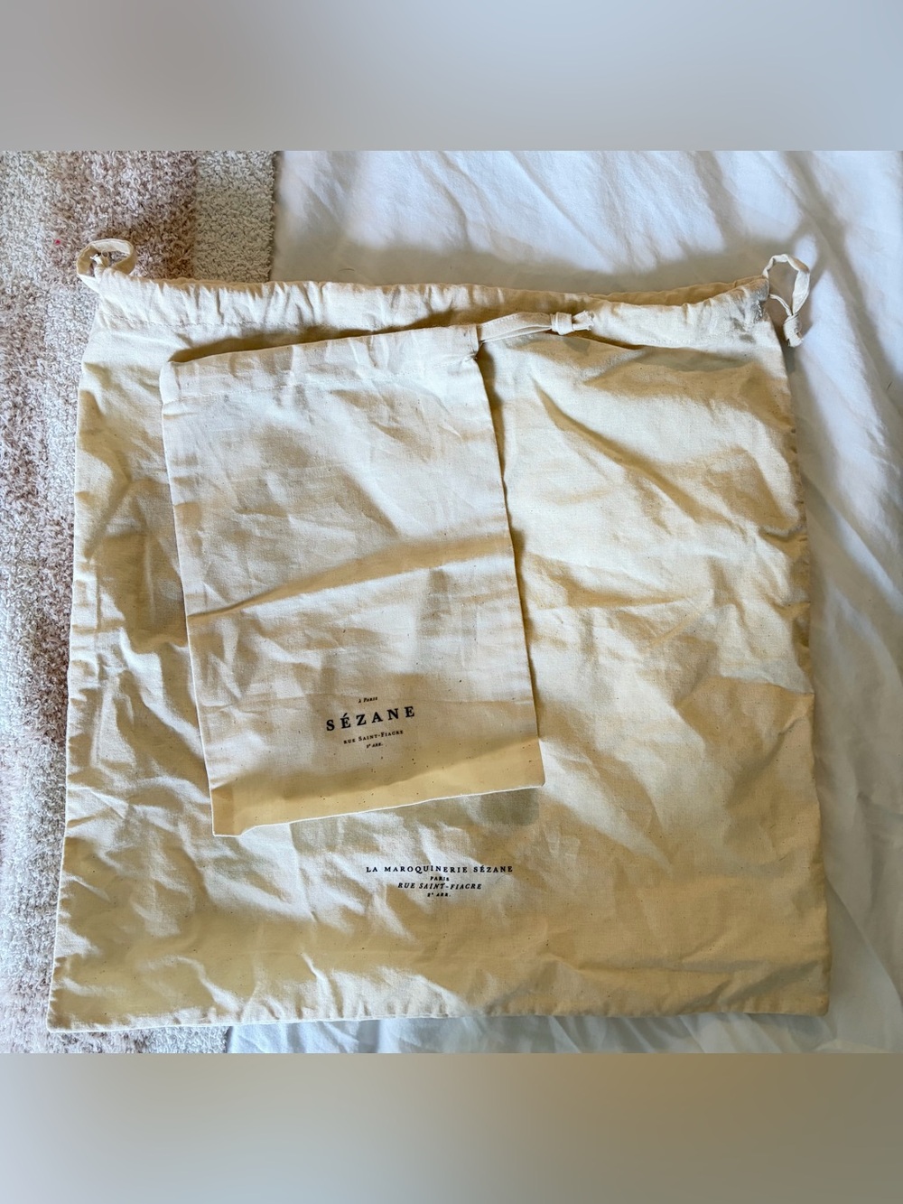 Sézane Ecru Cotton Drawstring Dust Bag Set 2